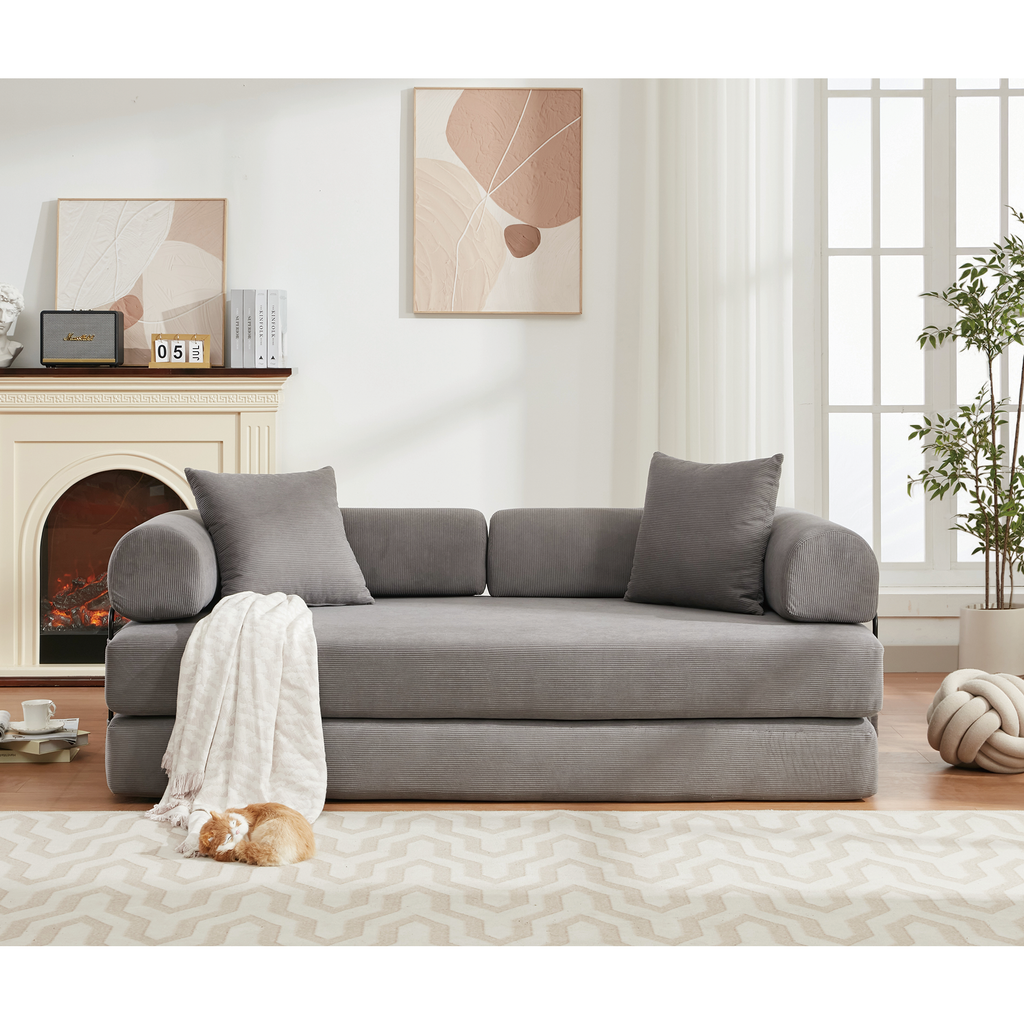 [NEW ARRIVED] [VIDEO PROVIDED] 78.5' Folding Convertible Out Sleeper Sofa Bed,4-in-1 DIY Combination Convertible Sofa,3 seat, Folding  Sofa, King Size , Bedroom,Apartment,Corduroy,Gray