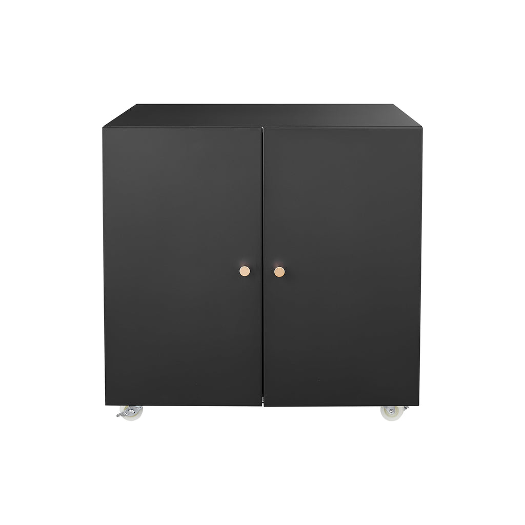 Modern Office Copier Cabinet Black 2 Door Steel Mobile Pedestal File Printer Stand