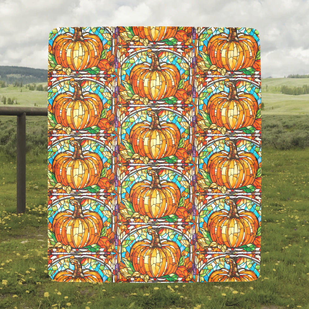 Stained Glass Pumpkins Design Ultra-Soft Micro Fleece Blanket (Made In USA)