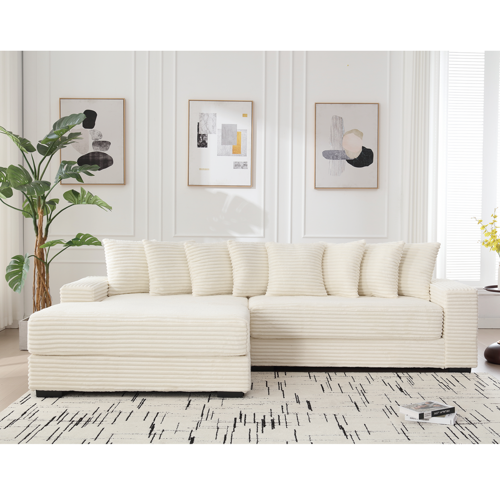 [NEW ARRIVED] [VIDEO PROVIDED] Oversized Two-Piece  Couches,  L Shaped Sofa, Corduroy, Left Chaise Daybed,with Armrests,Eight Throw Pillows,Corner Sofa,Easy To Assemble, Beige