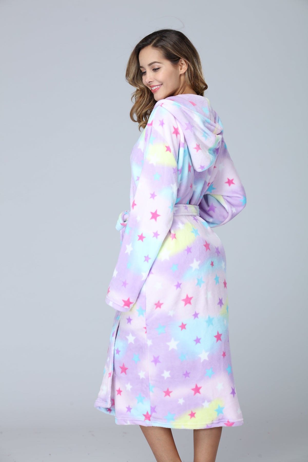 Ladies Tie Dye Long Fleece Bathrobe