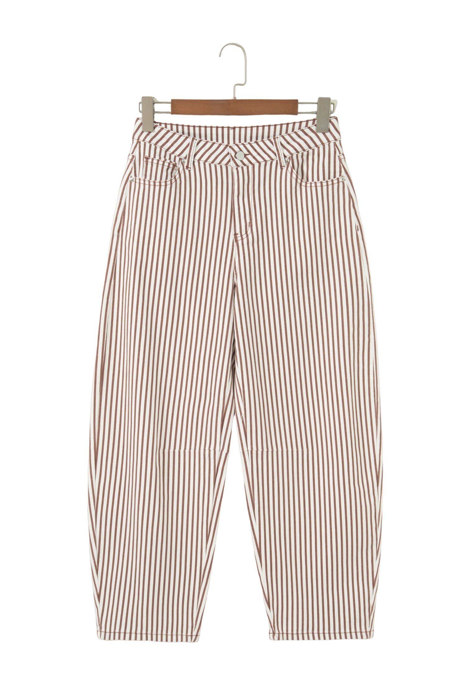 Stripe Denim High Waist Barrel Leg Jeans