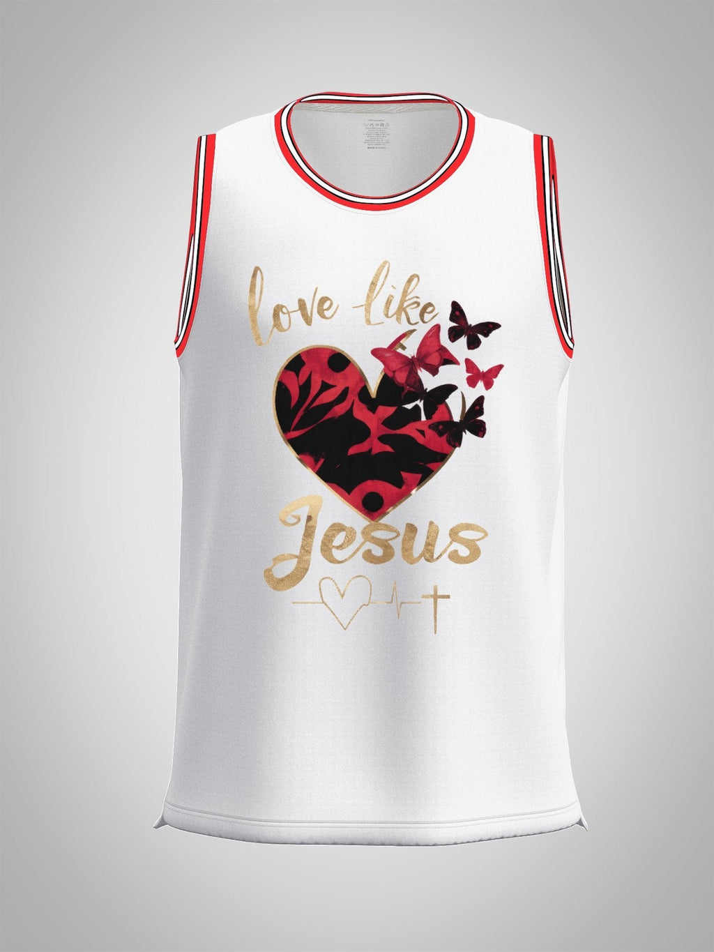 Love Like Jesus Adult White & Red Basketball Jersey | Ships From USA