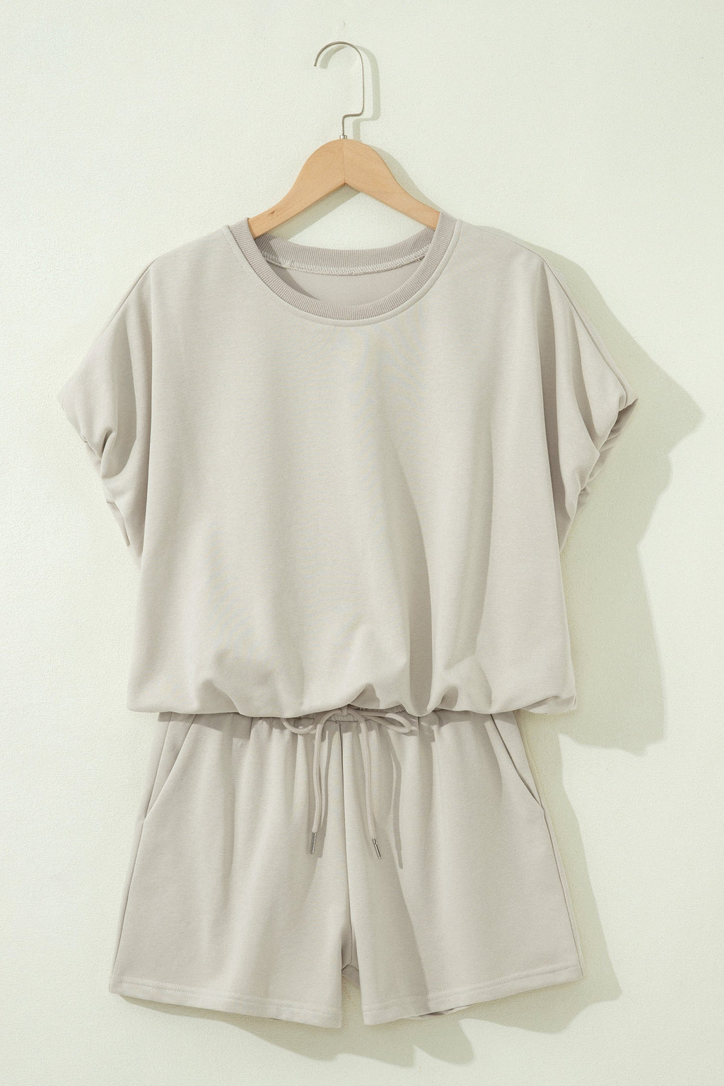 Solid Puff Sleeve Top & Drawstring Shorts Set