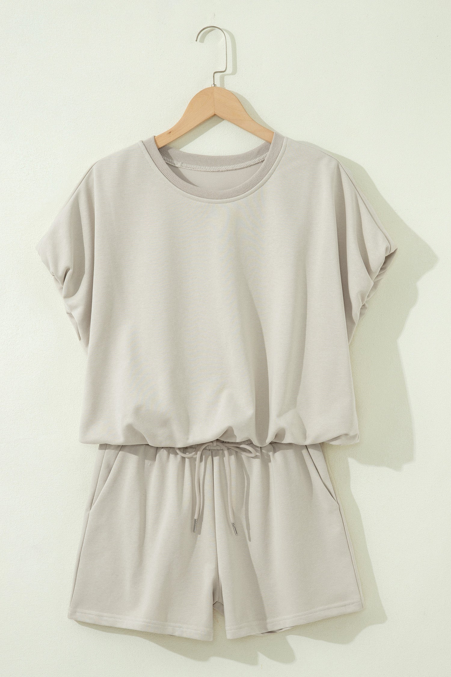 Solid Puff Sleeve Top & Drawstring Shorts Set
