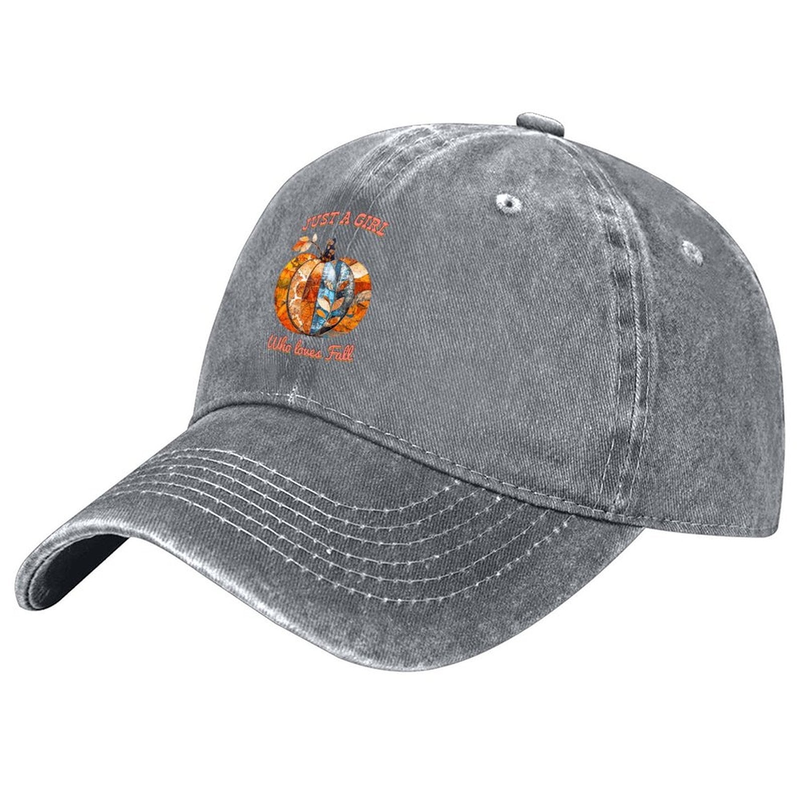 Just a Girl Who Loves Fall Pumpkins Cotton Vintage Washed Denim Baseball Cap (Front Printing)