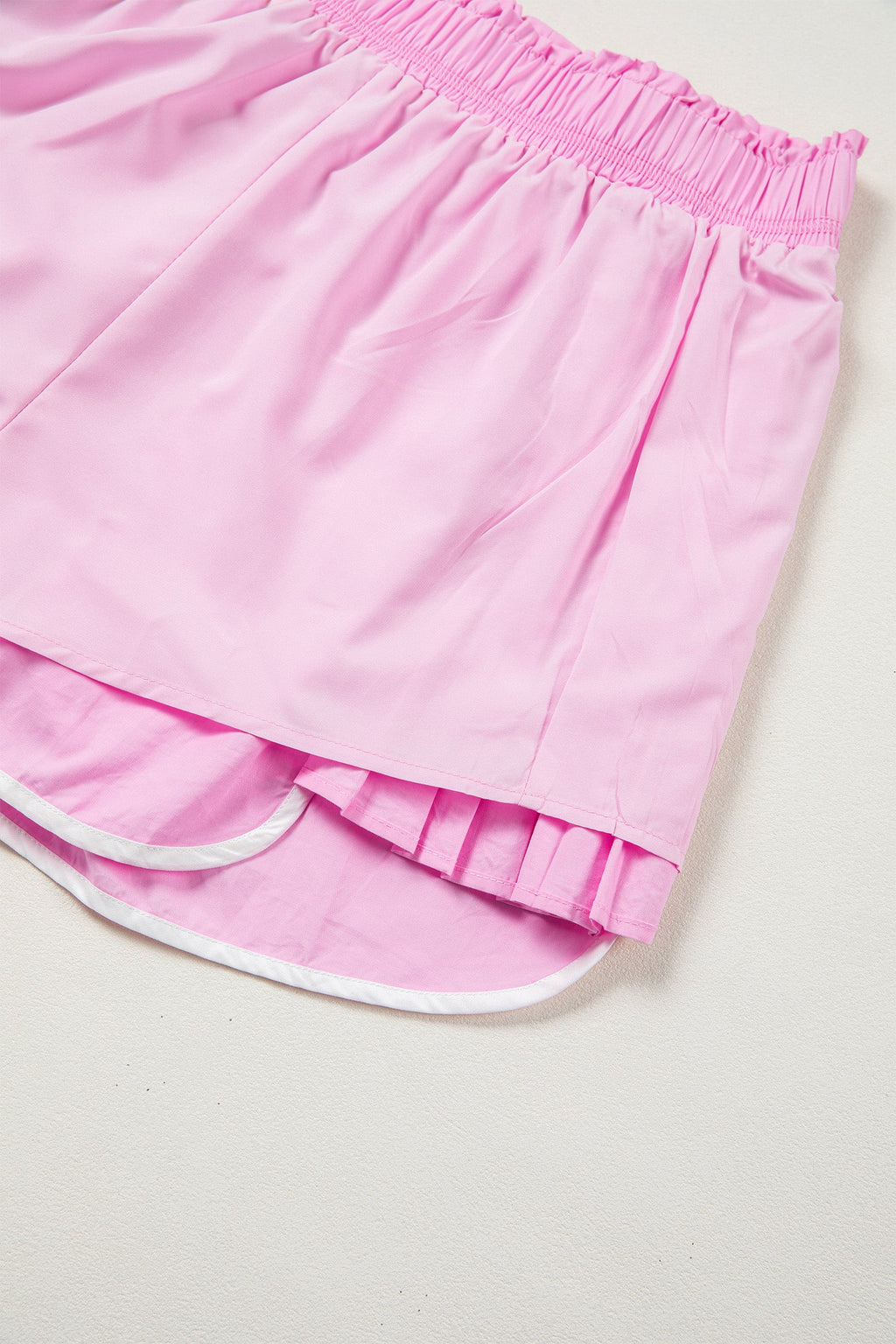 Contrast Trim Pleated High Waist Active Shorts