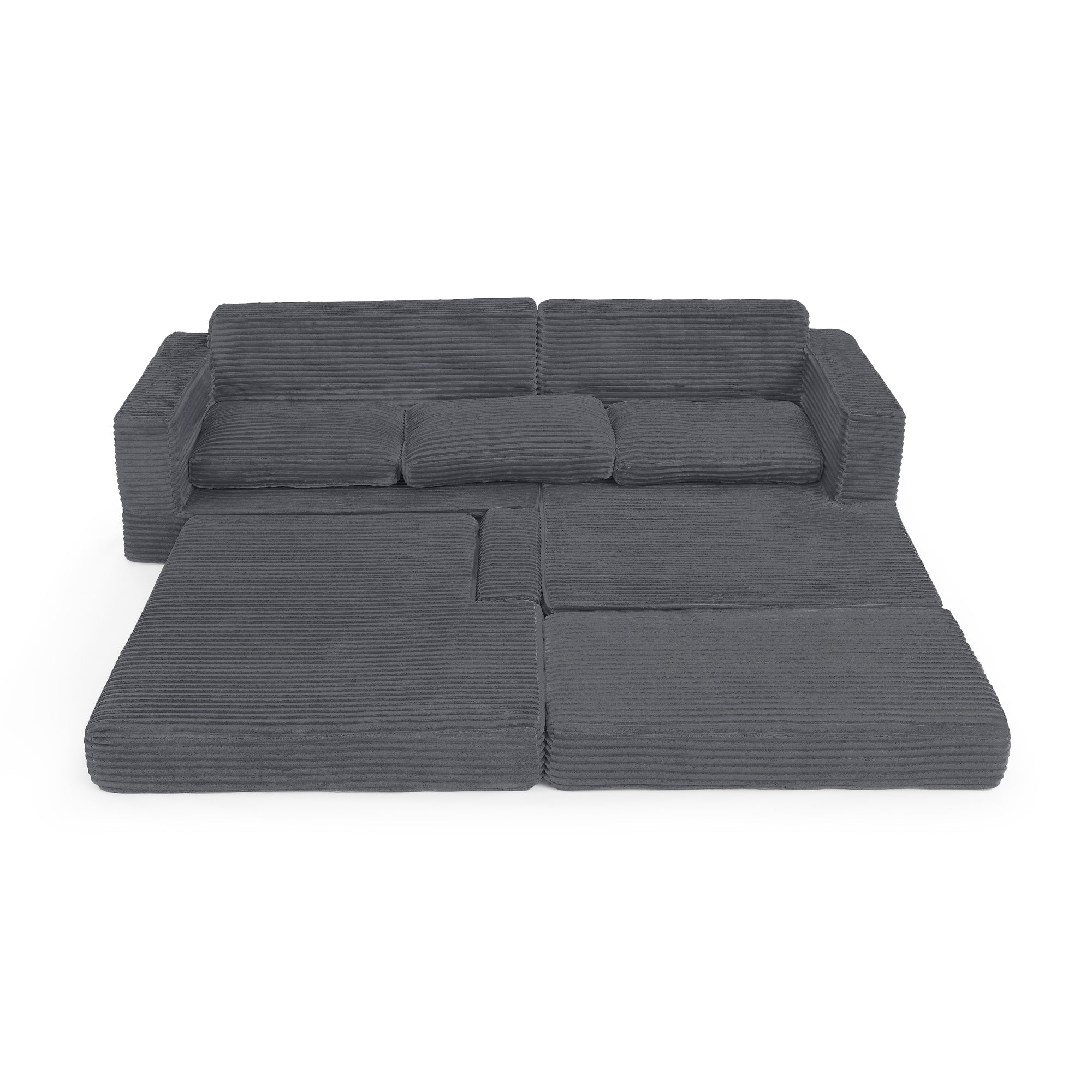 Minimalist L Shape Modular Sectional Sofa Bed in Gray Corduroy Fabric