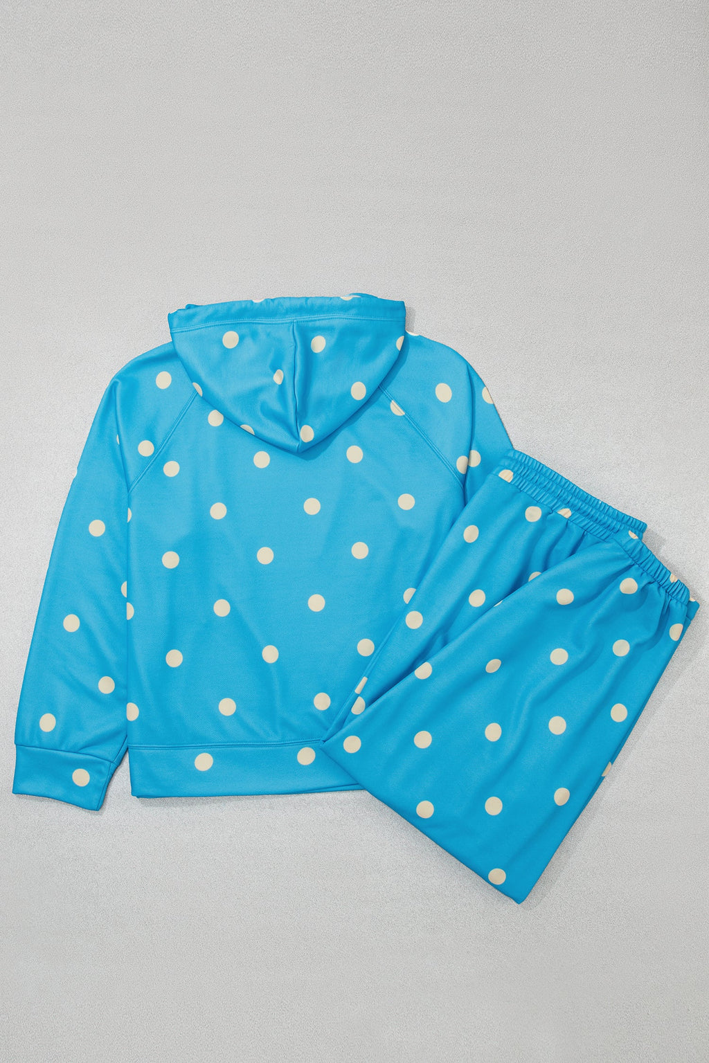 Plus Size Polka Dot Drawstring Hoodie & Pants Set