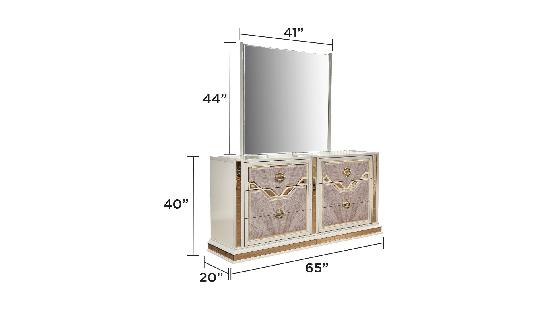 Omari Modern Style 5 Pc Queen Upholstered Bedroom Set Made with Wood and Gold Accents in Beige (NJ Inventory)