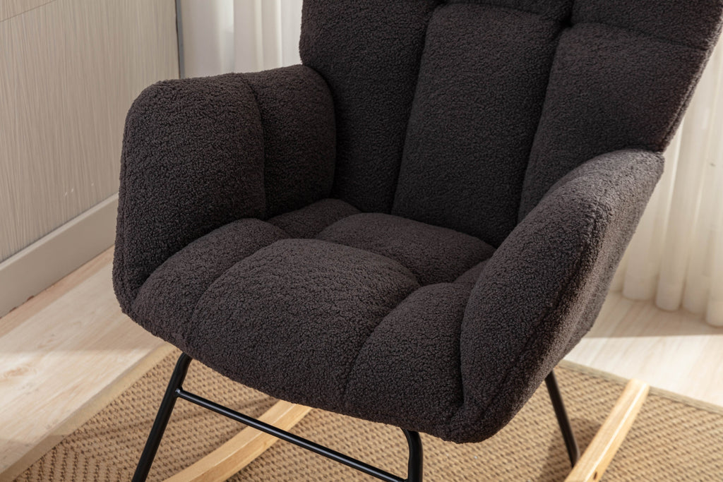 050-Teddy Fabric Rocking Gilder Nursery Chair For Living Room Indoor,Dark Gray