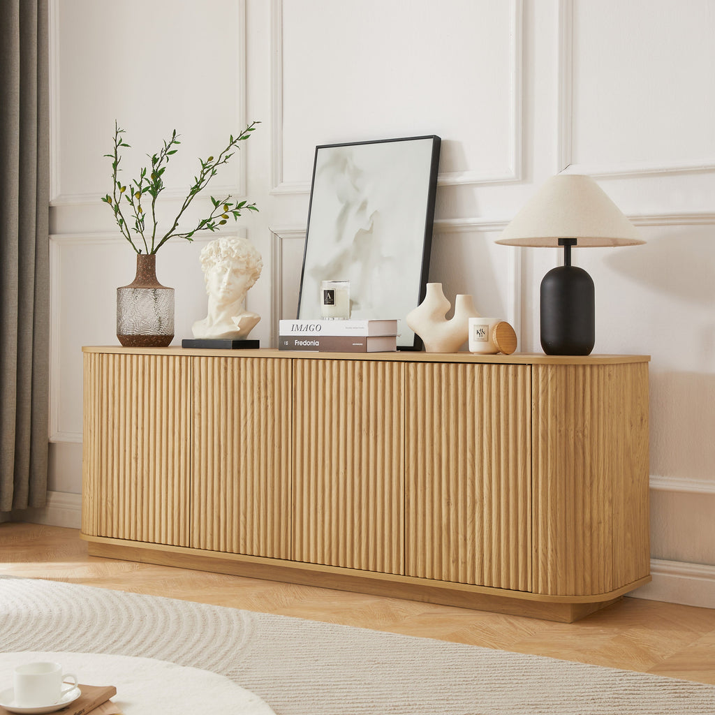 Sideboard Storage Cabinet TV Stand with wave pattern Buffet Cabinet Wooden Vertical Striped Cabinet for Kitchen/Bedroom/Entryway. Natural, 64''W x 15''D x 24''H.