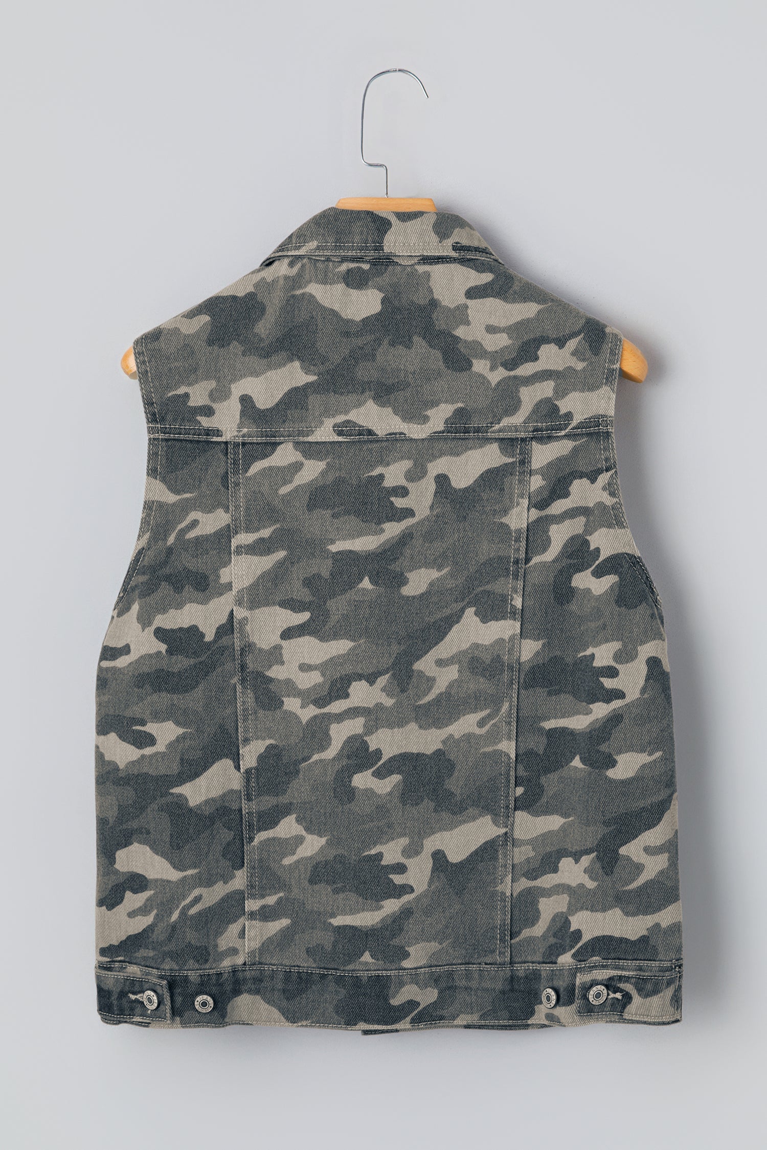 Camo Denim Cargo Pocket Buttoned Vest