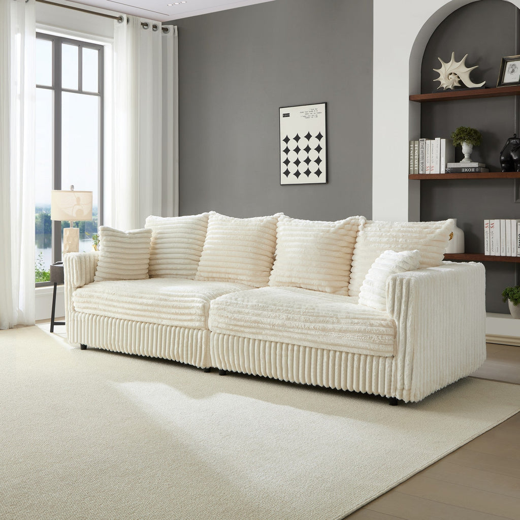 104.3' Plush Corduroy 4-Seat Sofa,Modern Comfy Upholstered Sofa Cloud Couch,Deep Seat Couches with Soft Pillows,Convertible Deep Seat Sofa Lounge Chair for Living Room Bedroom,Apartment,Office