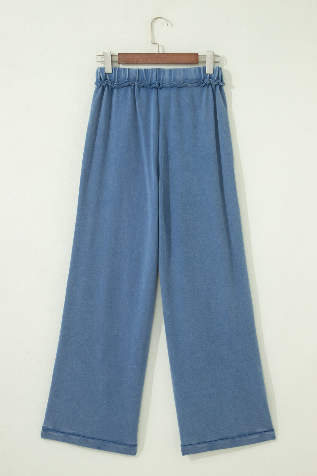 Solid Mineral Wash Drawstring Wide Leg Pants