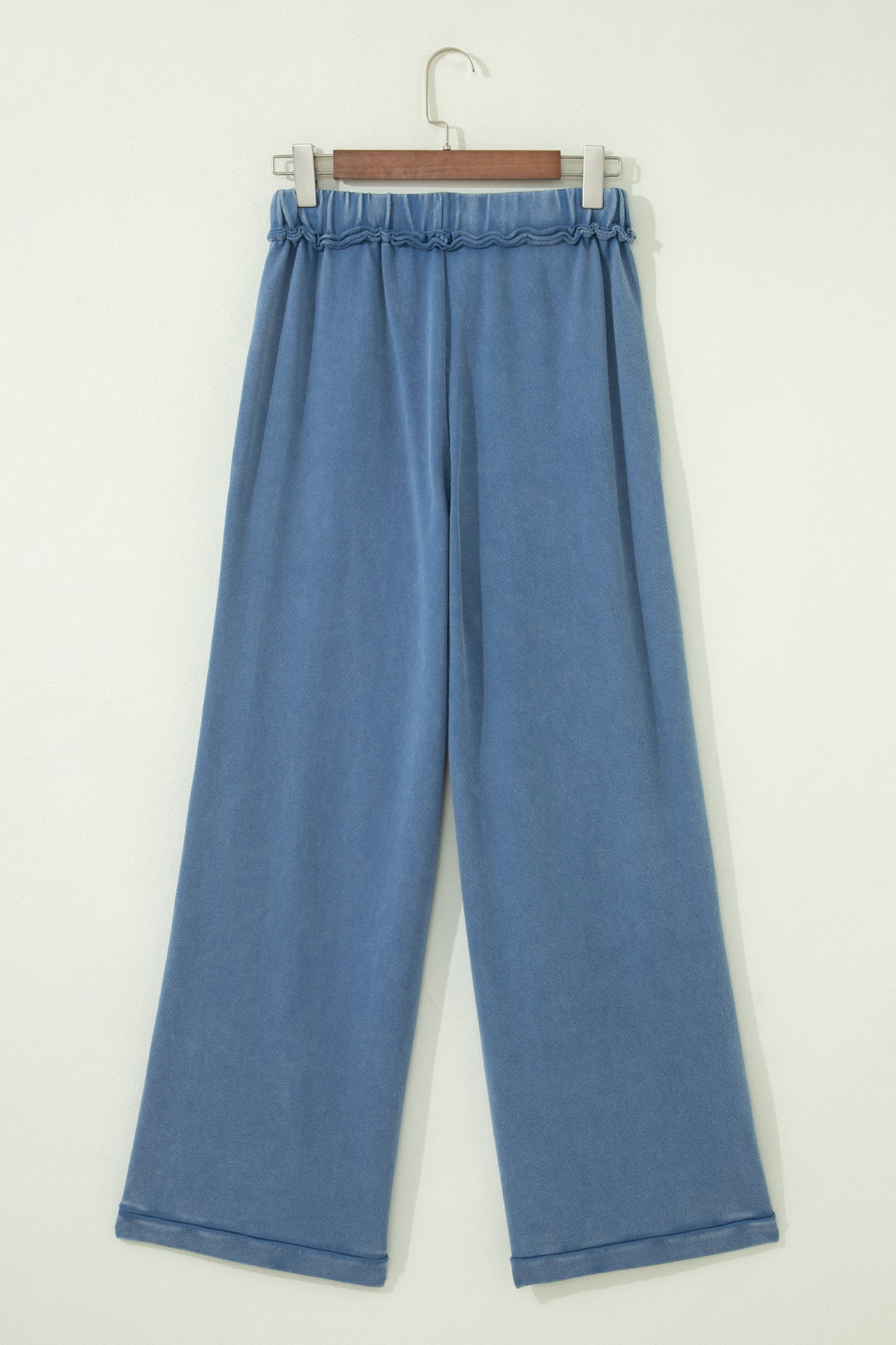Solid Mineral Wash Drawstring Wide Leg Pants