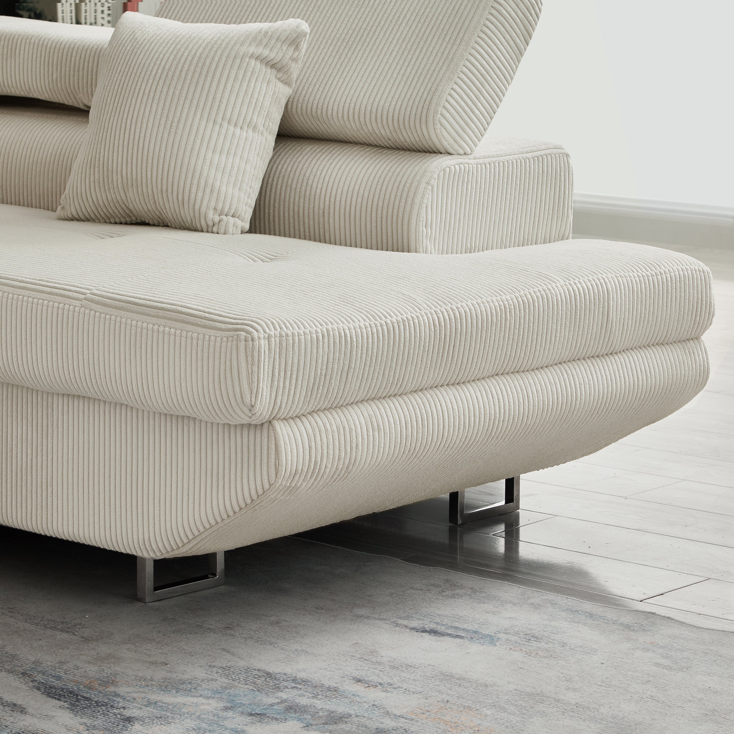 104.3'' Pull Out Sofa Bed with Storage Left Chaise Sofa Bed Corduroy Velvet Upholstery Beige