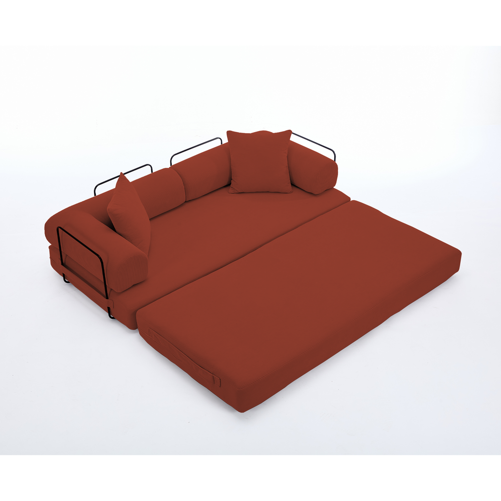 [NEW ARRIVED] [VIDEO PROVIDED] 78.5' Folding Convertible Out Sleeper Sofa Bed,5-in-1 DIY Combination Convertible  Sofa, 3 seat, Folding Sleeper Sofa, King Size , Bedroom,Apartment,Corduroy,Ancora Red
