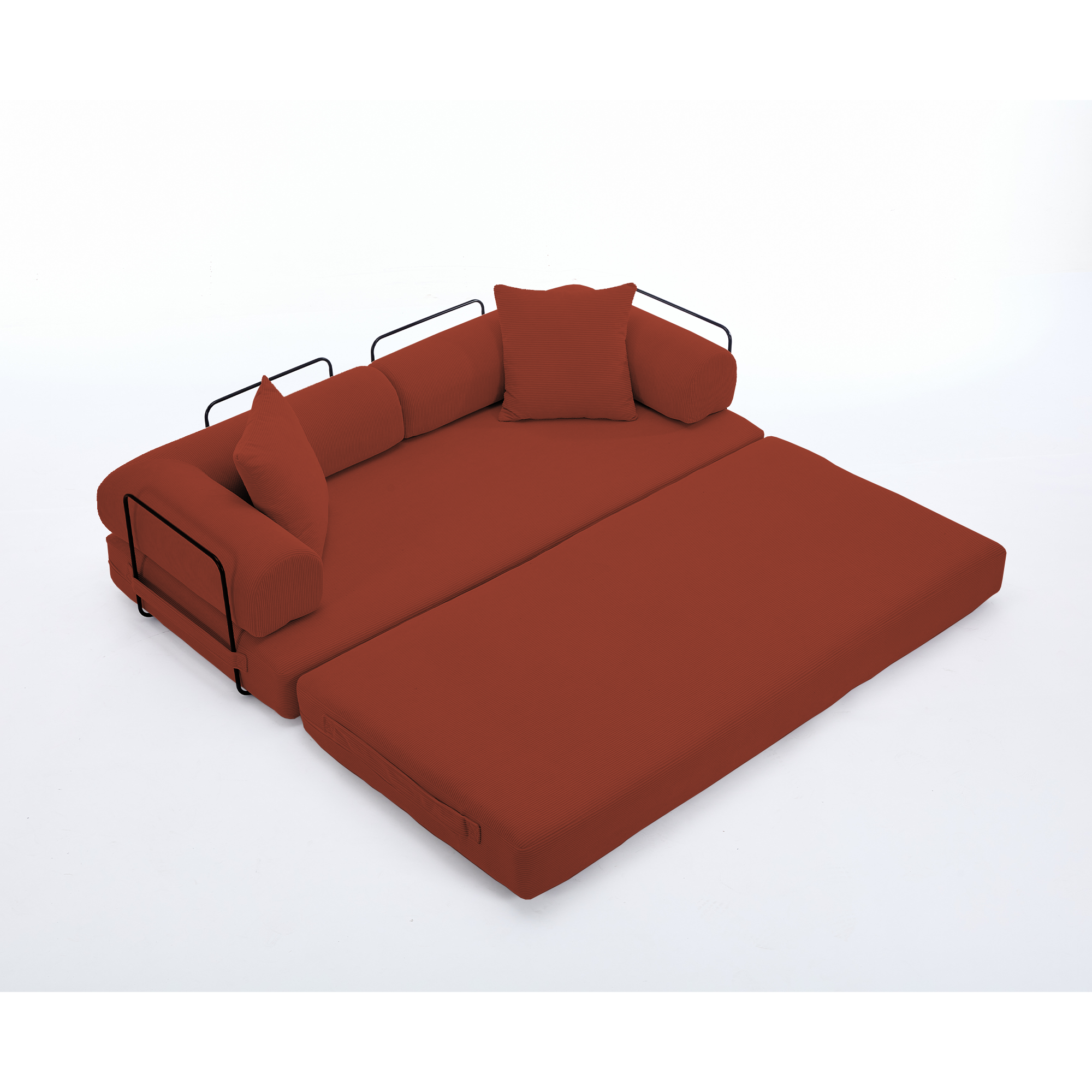 [NEW ARRIVED] [VIDEO PROVIDED] 78.5' Folding Convertible Out Sleeper Sofa Bed,5-in-1 DIY Combination Convertible  Sofa, 3 seat, Folding Sleeper Sofa, King Size , Bedroom,Apartment,Corduroy,Ancora Red
