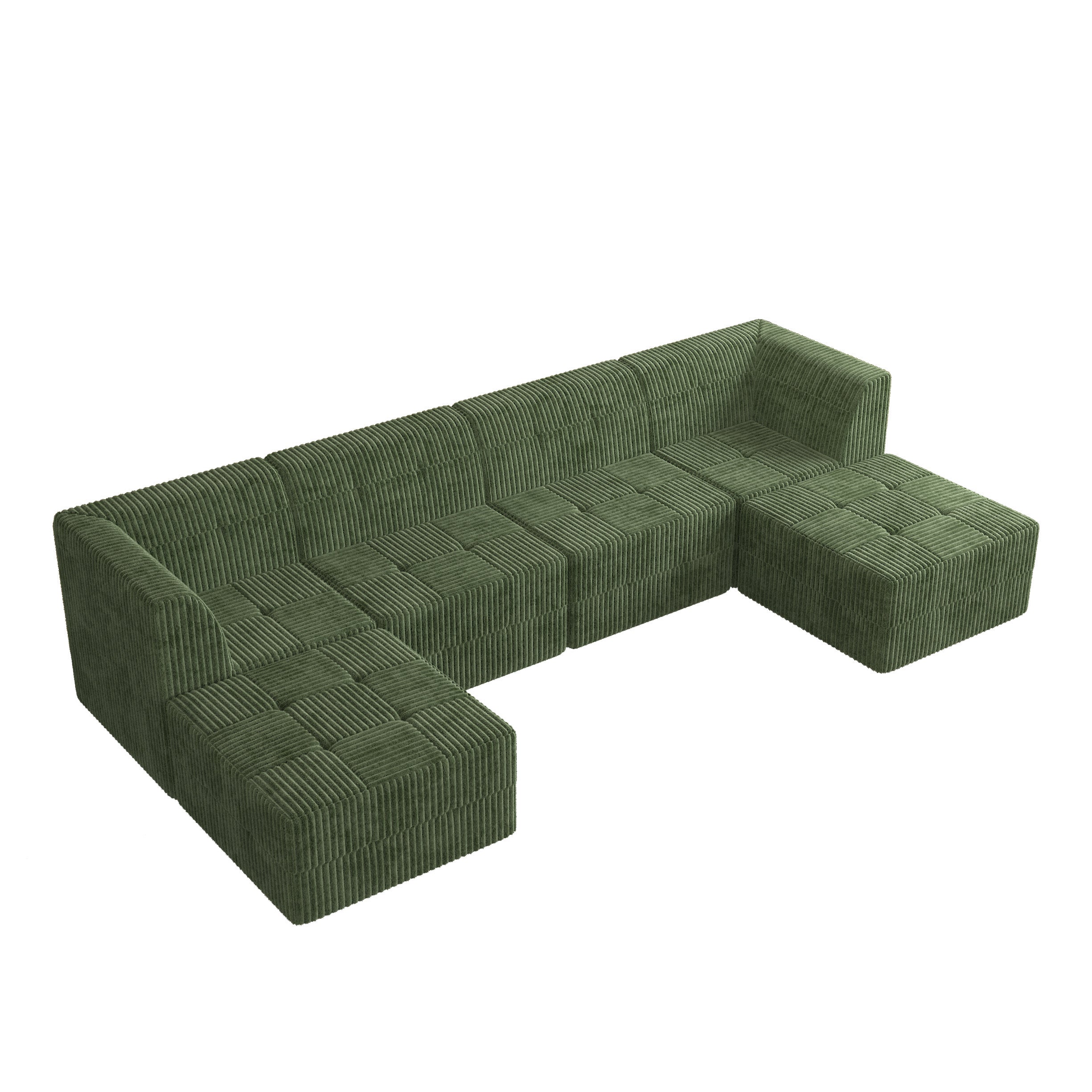 U shape Modular Sectional Sofa, Compressed Sectional Sofa Modern Minimalist Style Corduroy Couch, Sleeper Sofa for Living Room, Bedroom, Comfy Compressed Sofa Couch Space-Efficient Design-GREEN