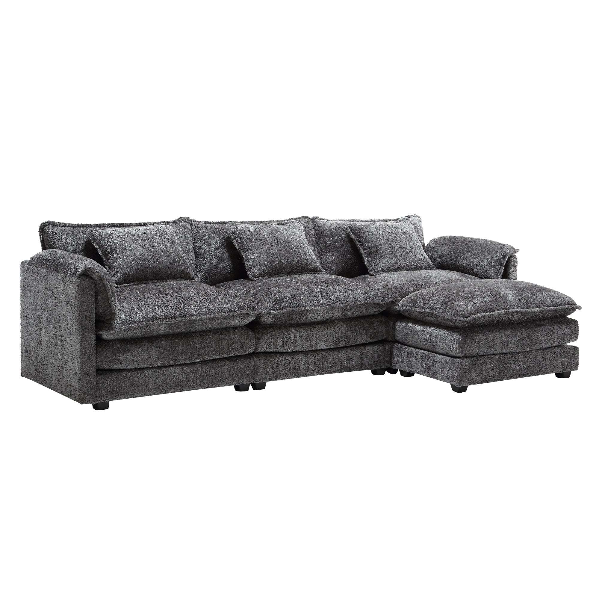 UNITED WE WIN 112' Oversized Sectional Sofa Cloud Couch for Living Room, Modern Chenille L Shaped Couch, Comfy Boucle Modular Sofa Sleeper with Moveable Ottoman & Memory Foam