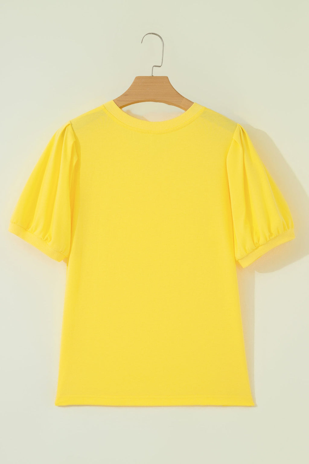 Solid V-Neck Short Puff Sleeve Blouse