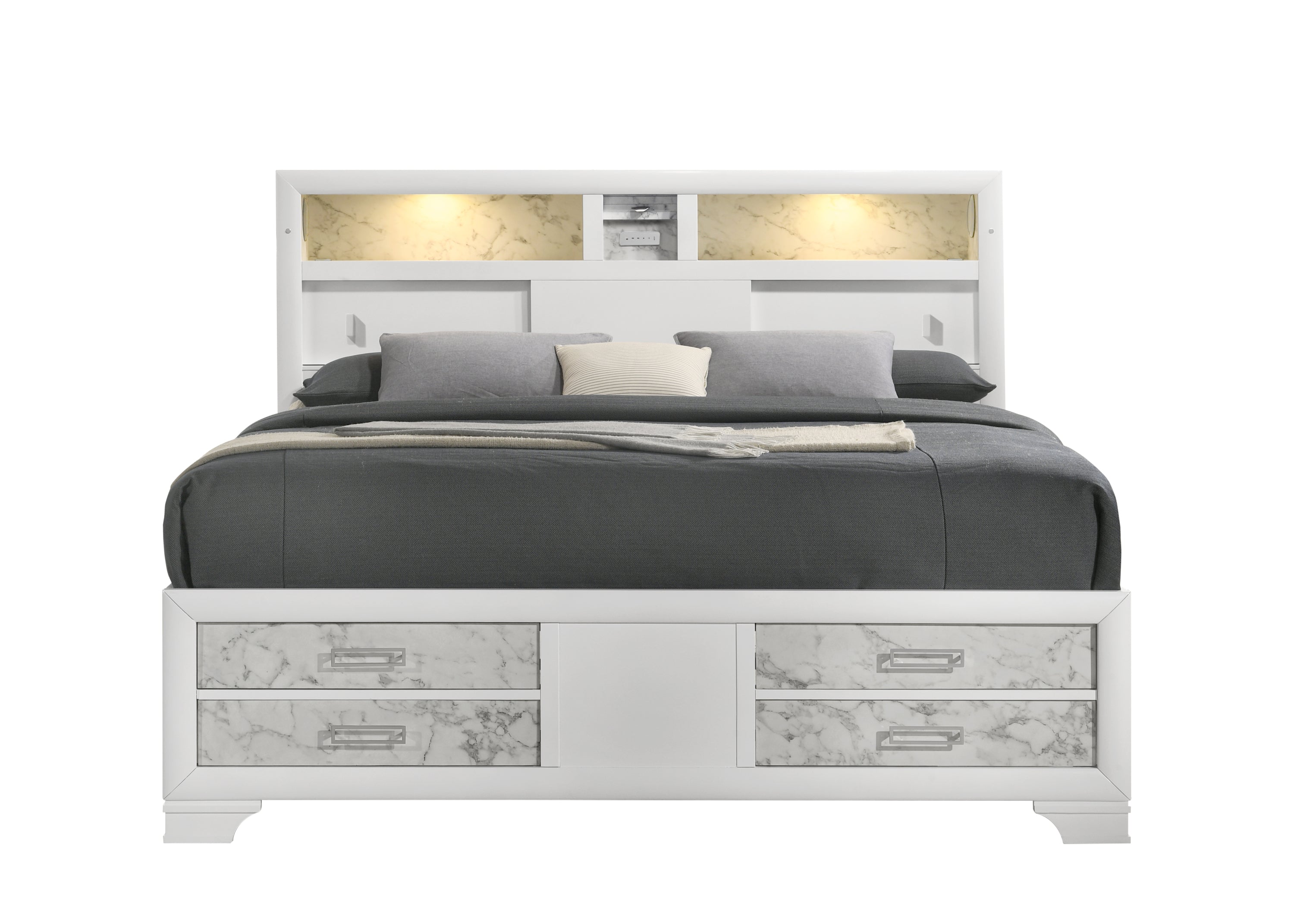 Soul Modern Style Queen 5PC Bedroom Set Made with wood in White(CA Inventory)