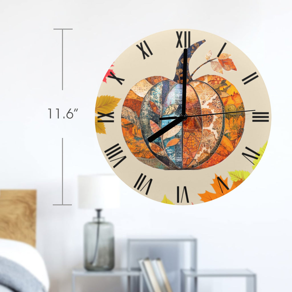 Fall Decor Pumpkin Round Wall Clock(Made in USA)