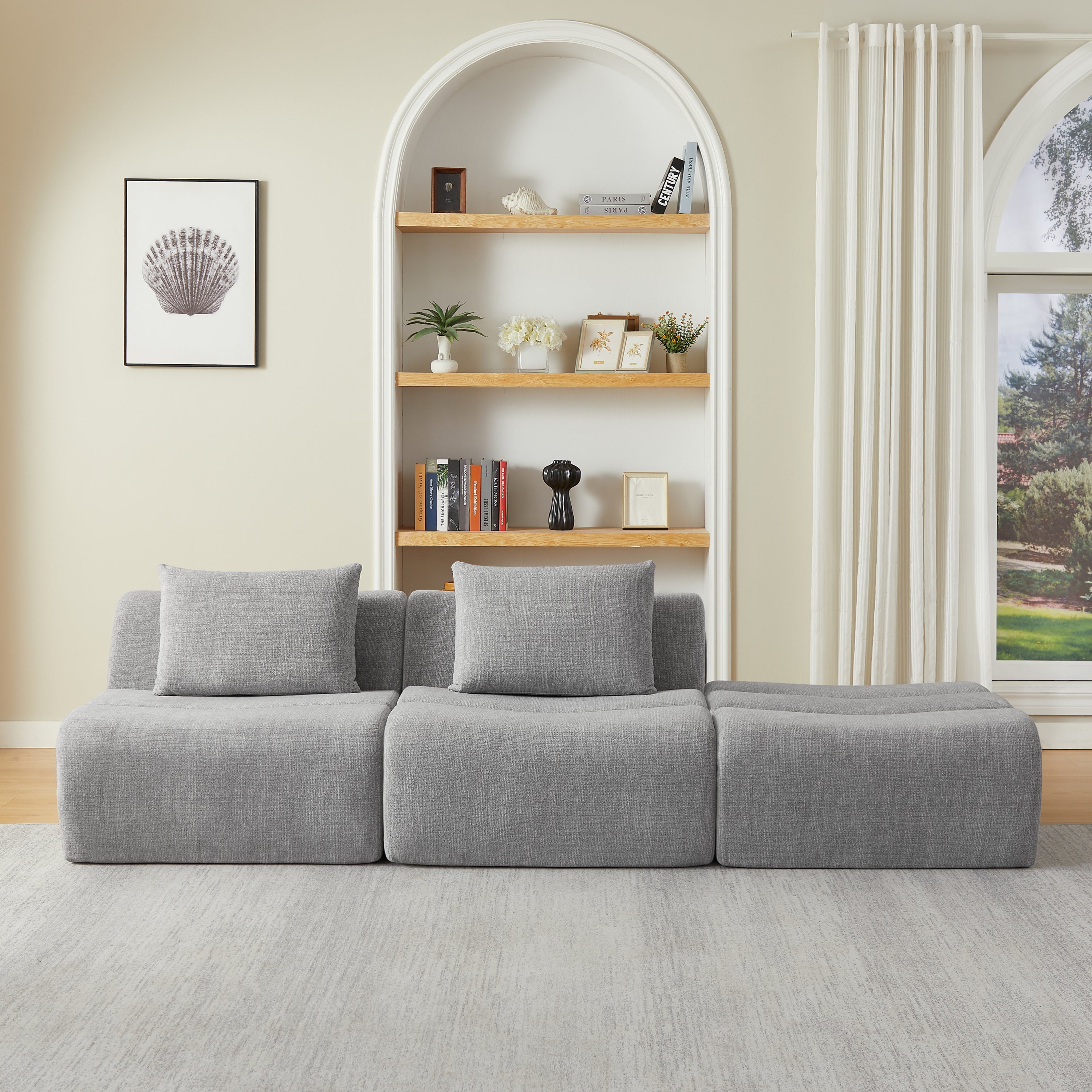 Oversized 3 Seater Compressed Sofa with Chenille Fabric, No Assembly, Space-Saving for Living Room, Apartment