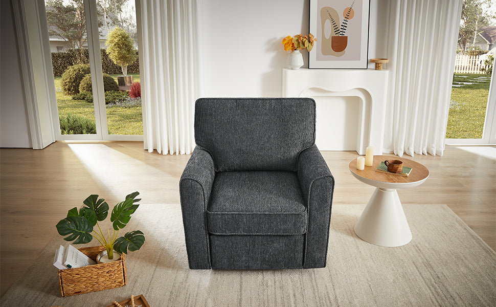 360° Swivel Chair Accent Barrel Armchair with Side Pockets, Grey Chenille, Compact Design for Living Room, Bedroom, Office