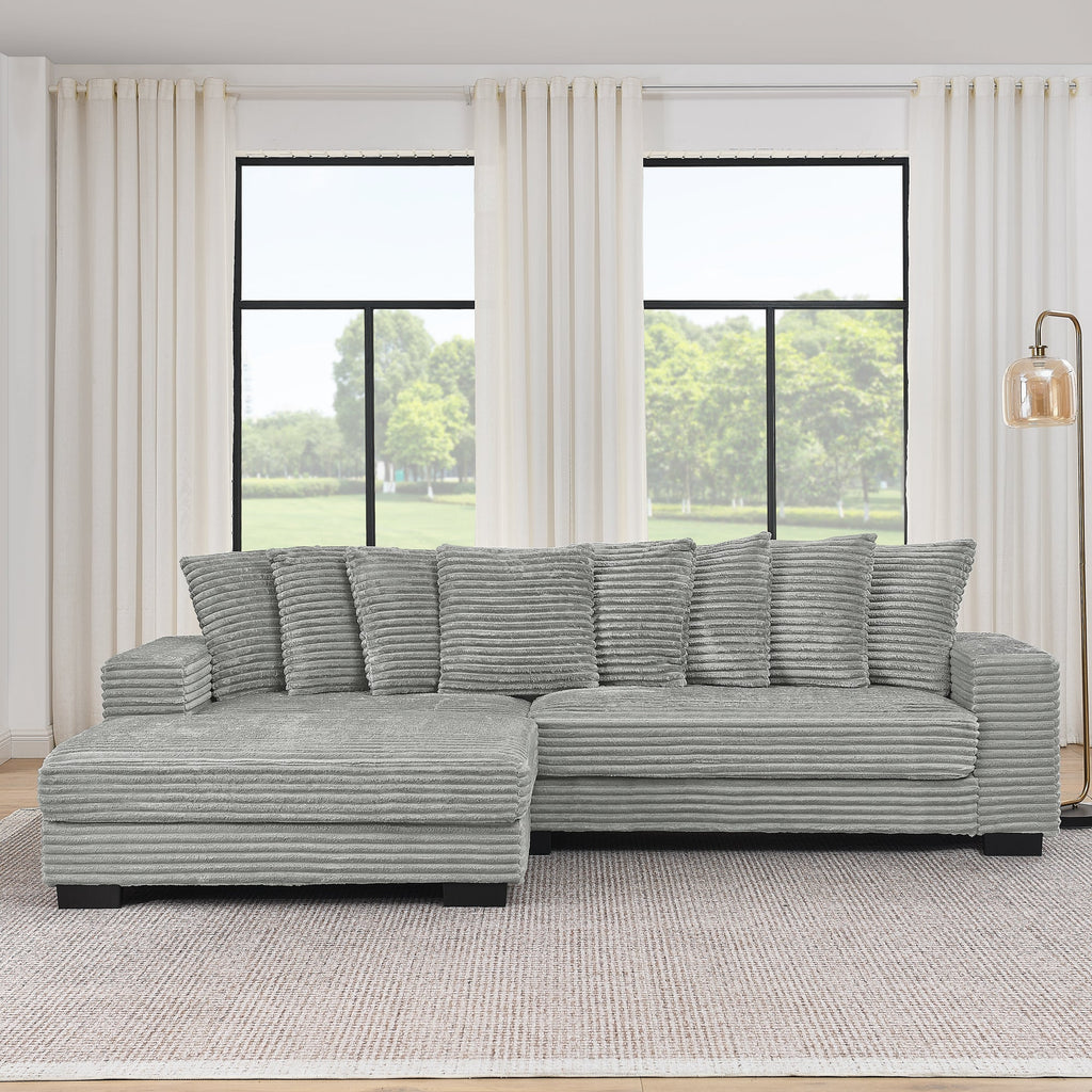 Corduroy Tufted Upholstered Sleeper Sectional Sofa, L-Shaped Modular Convertible Sofa , Can freely change the position of the footrests-Gray(Assembly is required)