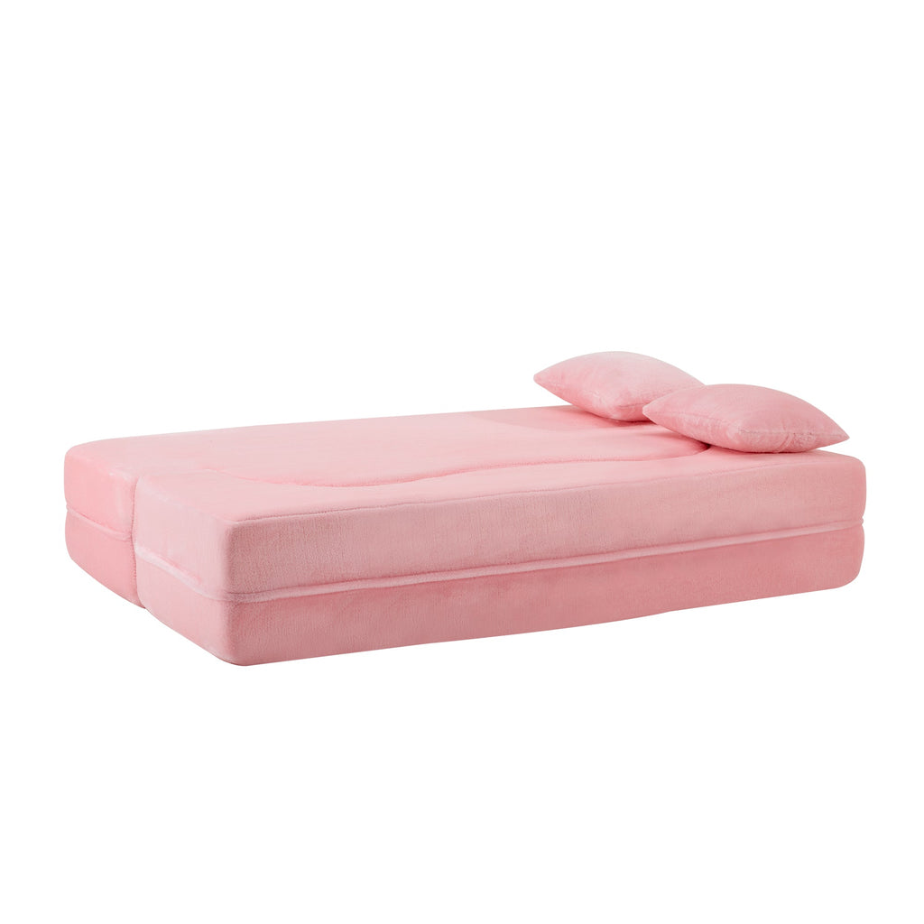 71-inch folding sofa bed, chenille futon sofa bed, high-density foam convertible sofa bed, folding floor sofa bed for living room, guest room, bedroom, pink