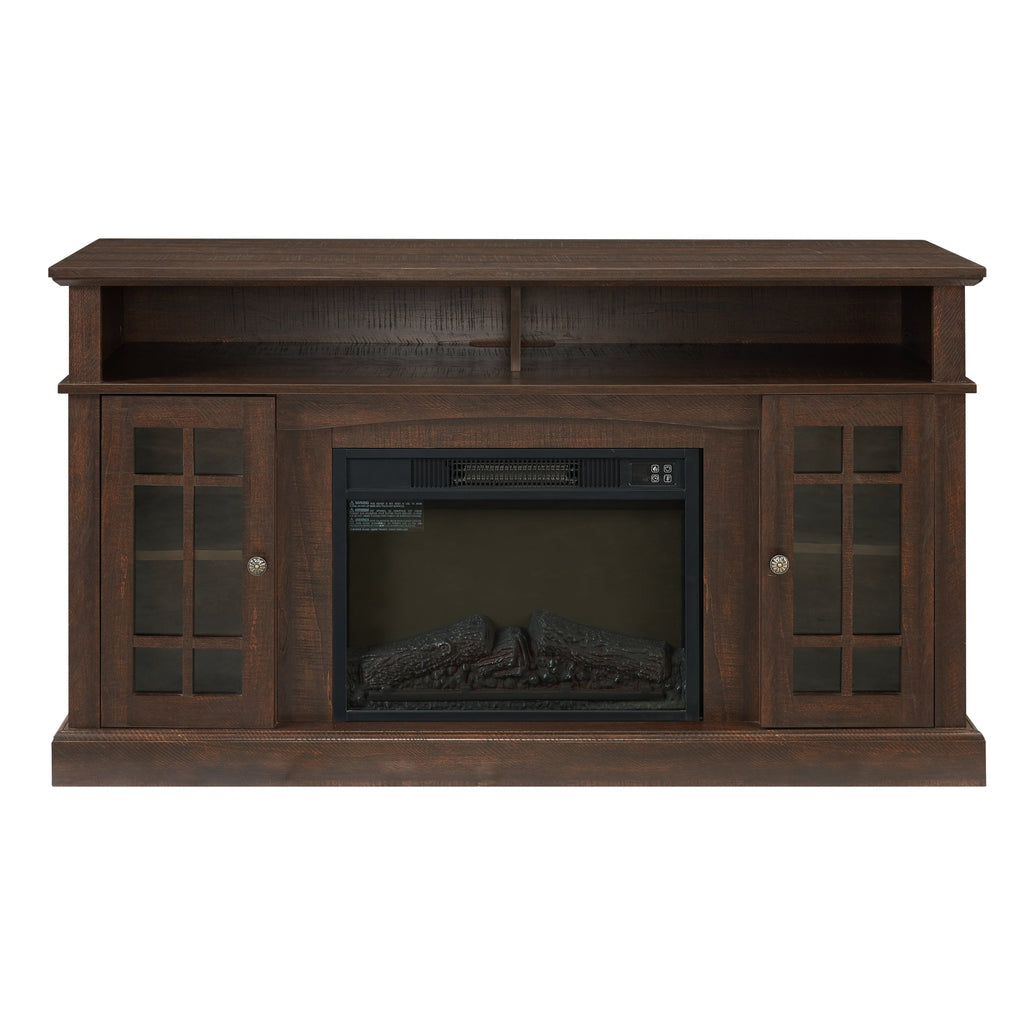 Classic TV Media Stand Modern Entertainment Console with 23' Fireplace Insert for TV Up to 65' with Open and Closed Storage Space, Espresso, 58.25'W*15.75'D*32'H