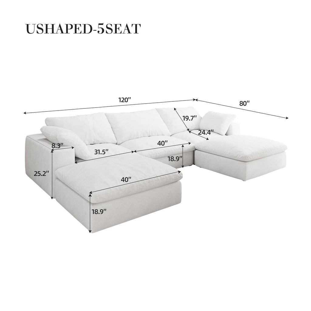 Large size modular cloud sofa 5 seats down sofa bed apartment living room sofa 3seaters + 2ottoman