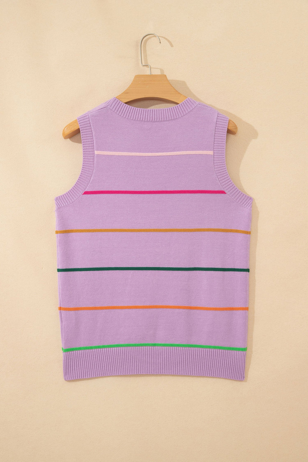 Stripe Ribbed Trim Sleeveless Sweater Knit Tank