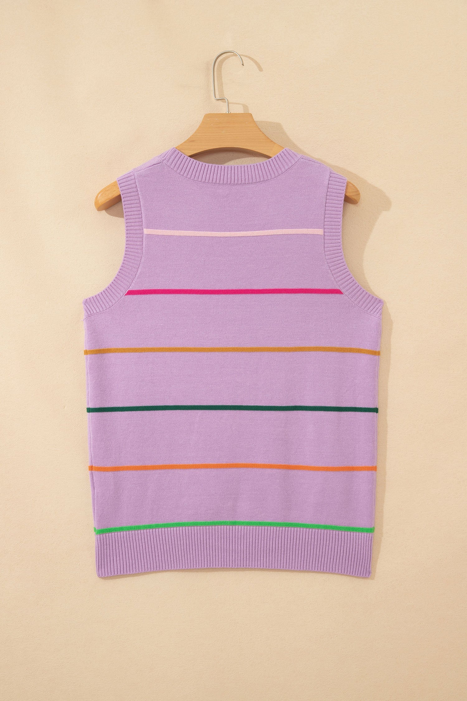 Stripe Ribbed Trim Sleeveless Sweater Knit Tank