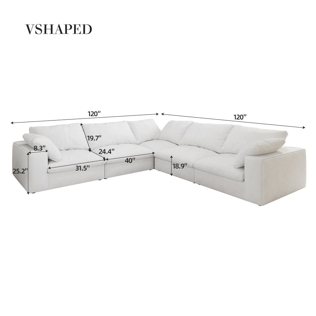 Cloud Sectional Sofa 160'', Down Filled Comfortable V Shape Sofa for Living Room, Simple Wide and Deep Seat Convertible Sofa for Office Apartment Vshaped 5seaters