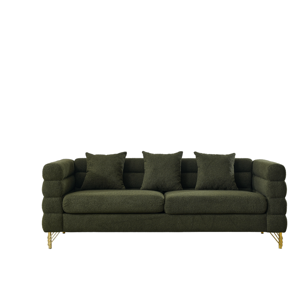 81Inch Oversized 3 Seater Sectional Sofa, Living Room Comfort Fabric Sectional Sofa - Deep Seating Sectional Sofa, Soft Sitting with 3 Pillows for Living Room, Bedroom, Office Green teddy (W834S00033)