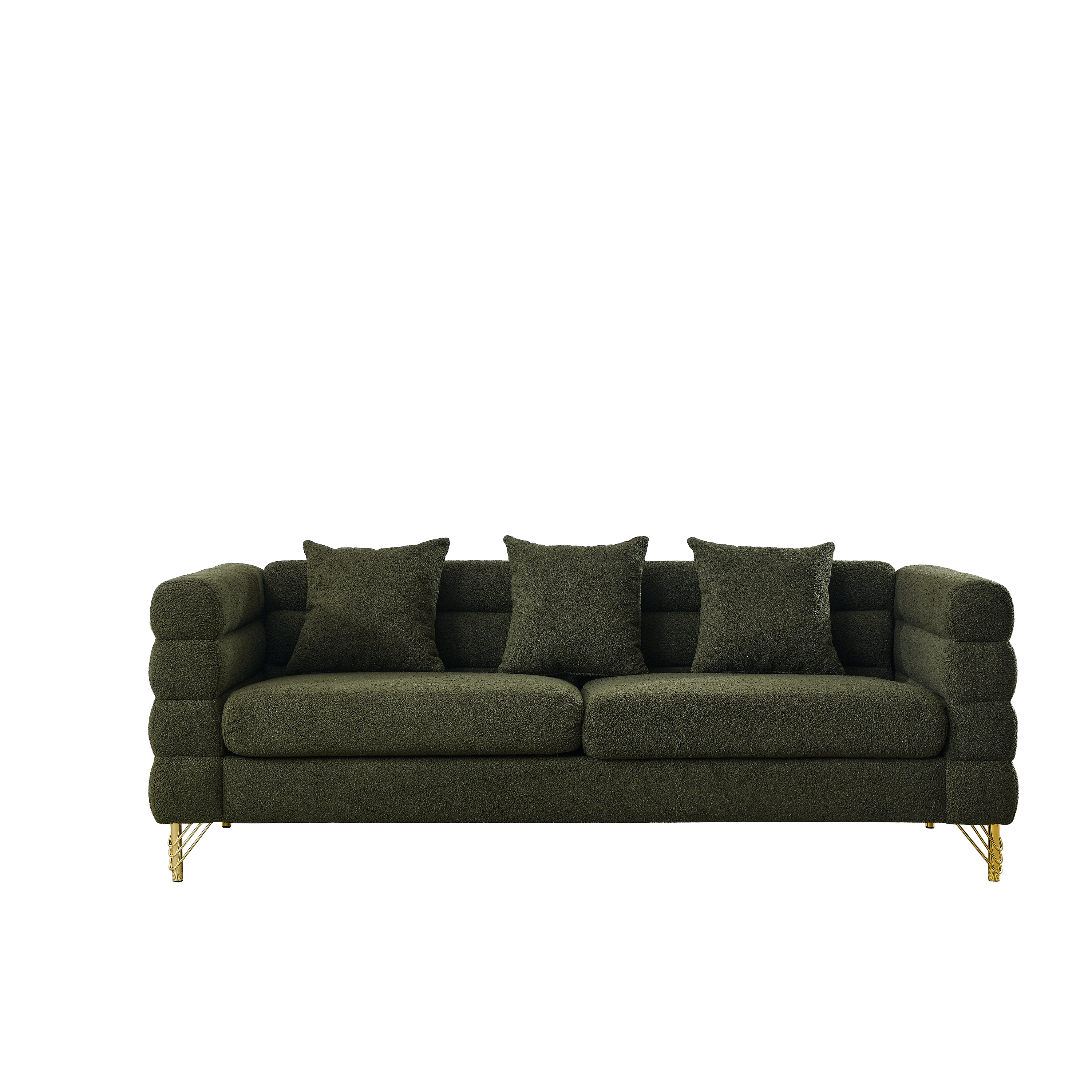 81Inch Oversized 3 Seater Sectional Sofa, Living Room Comfort Fabric Sectional Sofa - Deep Seating Sectional Sofa, Soft Sitting with 3 Pillows for Living Room, Bedroom, Office Green teddy (W834S00033)