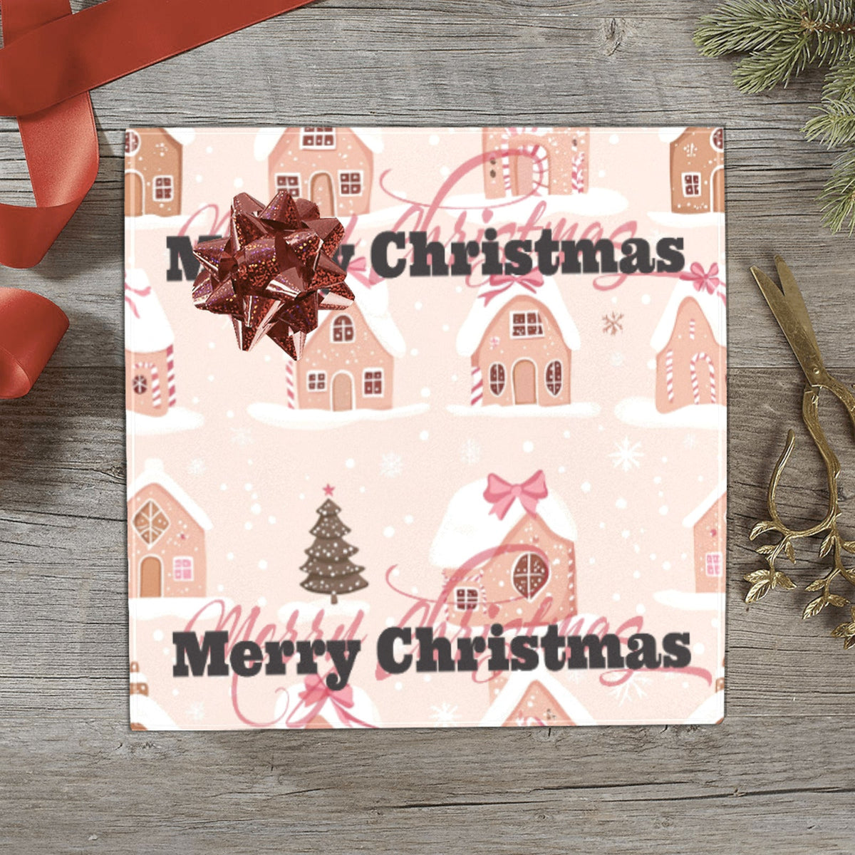 Christmas Pink Houses Custom Gift Wrapping Paper 58"x 23" (Made in USA)