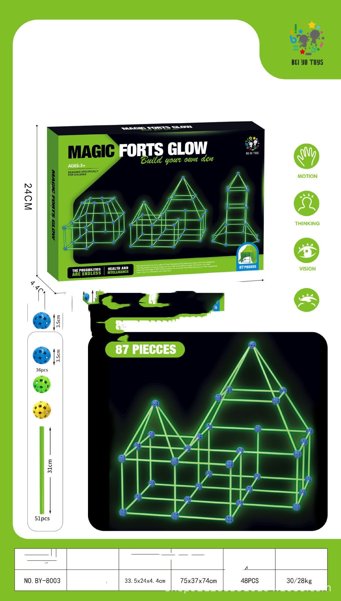 DIY Fort Building Kit – Luminous Playhouse Tent Construction Set