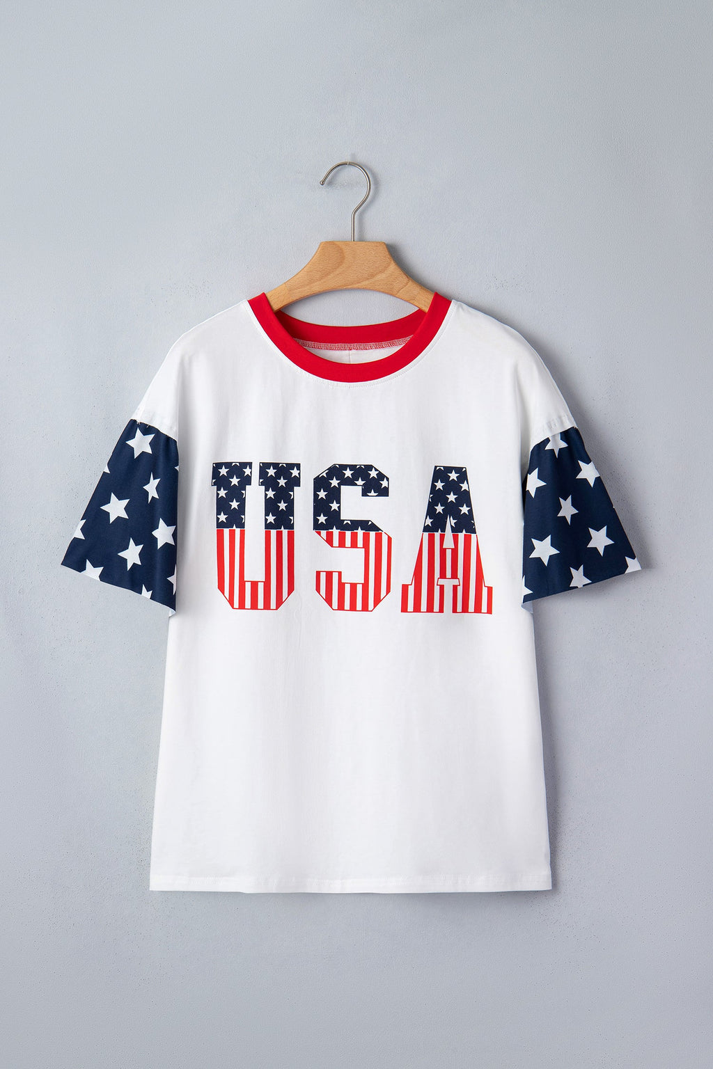 USA Flag Patchwork Short Sleeve Graphic Tee