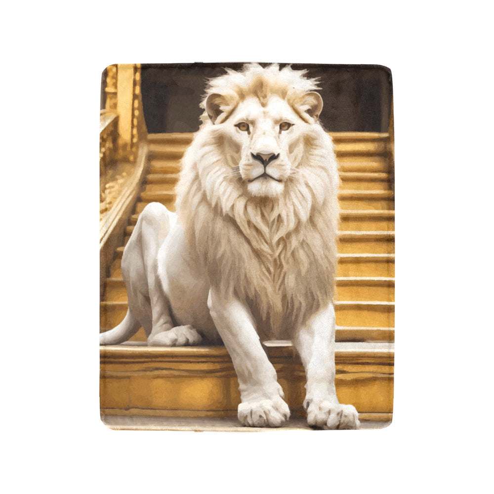 White Lion on Staircase Ultra-Soft Micro Fleece Blanket 40" x 50" (Made in USA)