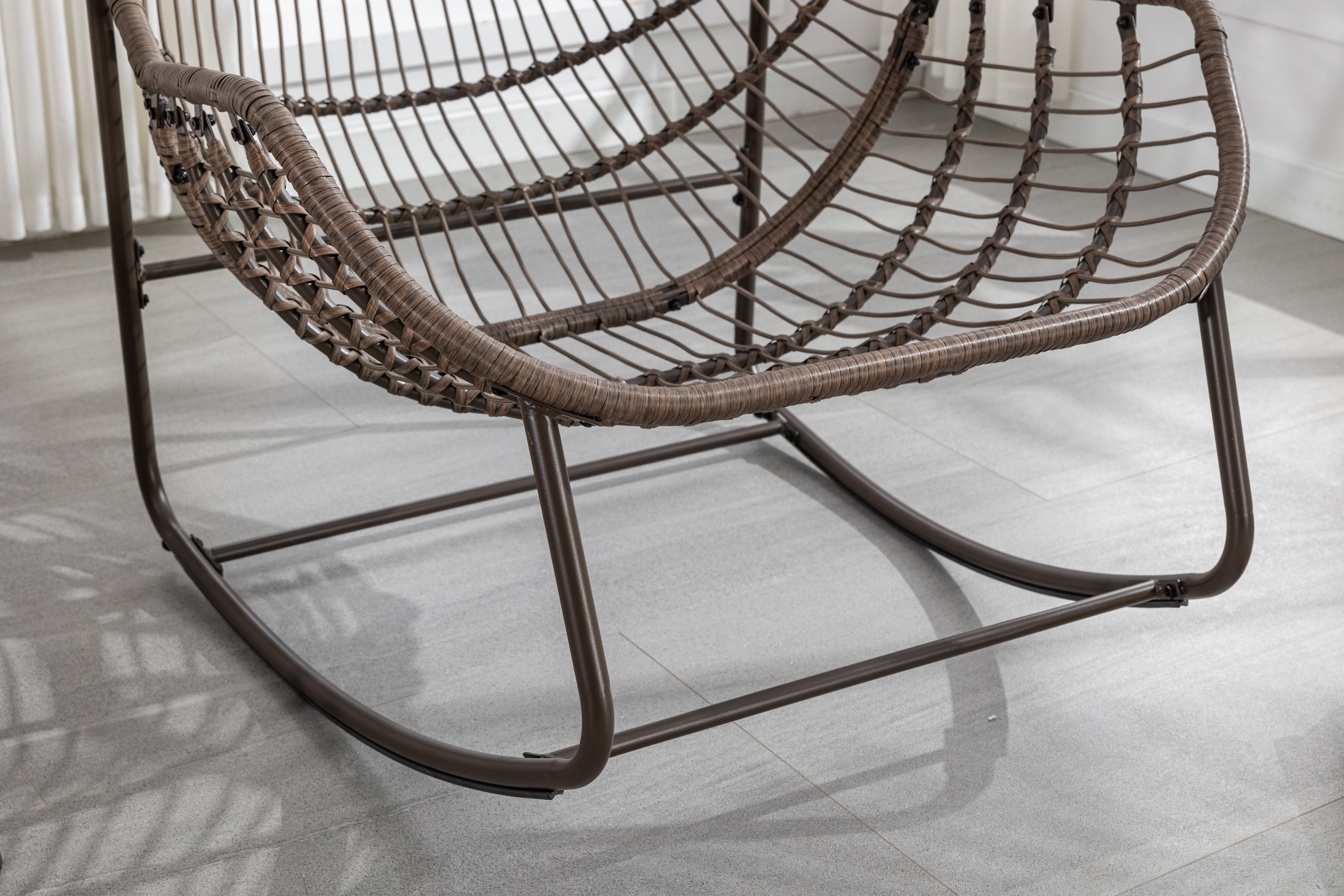 Outdoor Rattan Rocking Chair,Padded Cushion Rocker Recliner Chair Outdoor for Front Porch, Living Room, Patio, Garden, Beige