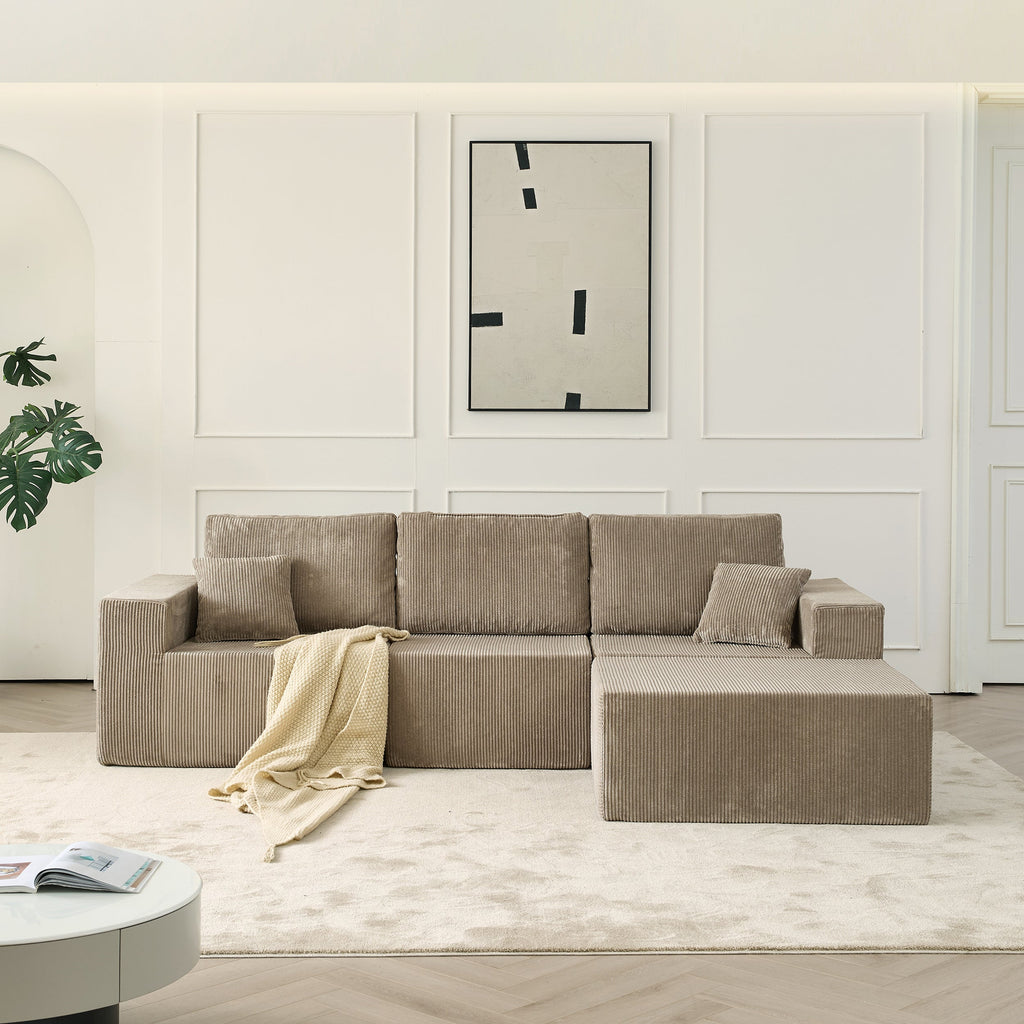 110' Cloud Modular Sectional Sofa,Boneless Couch, No Assembly, 3 seater with Ottoman & 2 Pillows, Perfect for Living Rooms and Bedrooms  grey