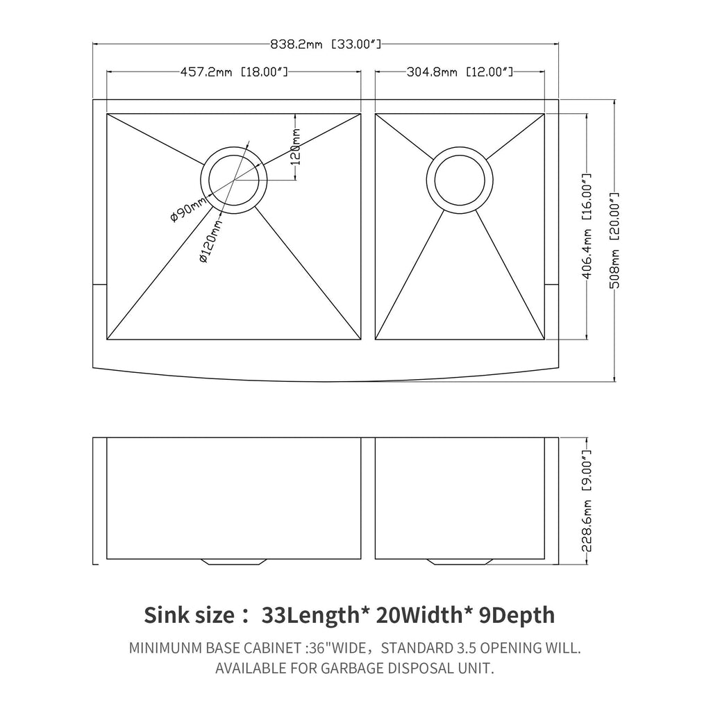 Farmhouse Sink With Double Bowl, 60 / 40