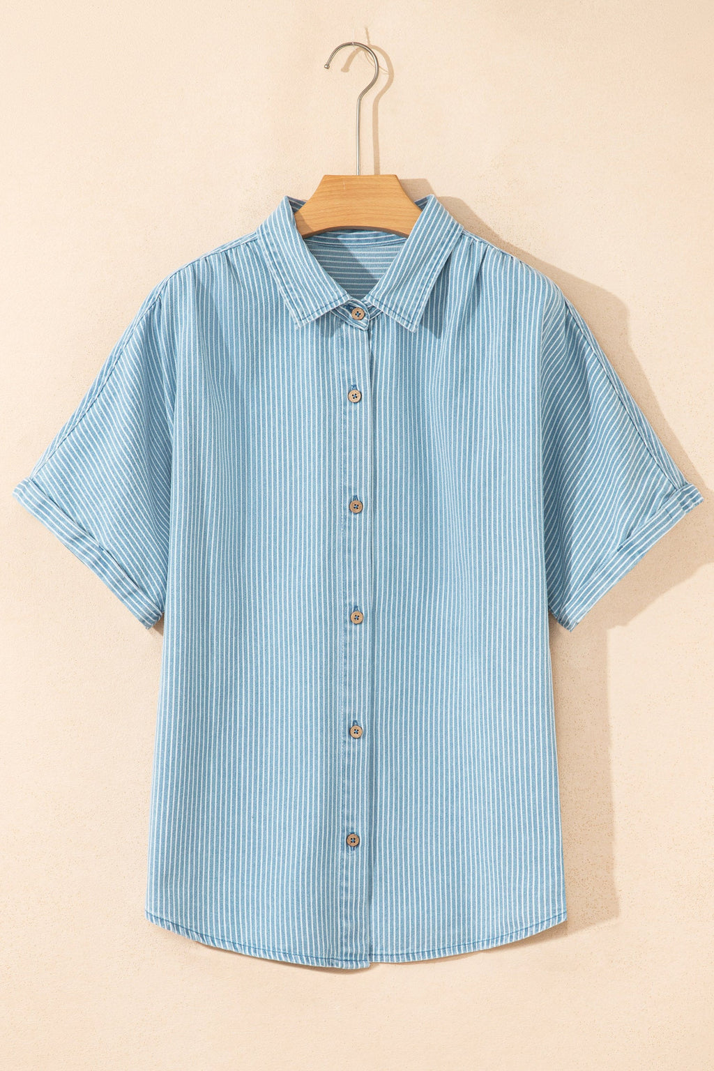 Stripe Cuffed Short Sleeve Button Up Shirt