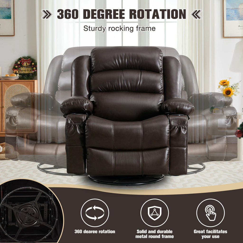 Massage Swivel Rocker Recliner Chair with Vibration Massage and Heat Ergonomic Lounge Chair for Living Room with Rocking Function and Side Pocket 2 Cup Holders USB Charge Port