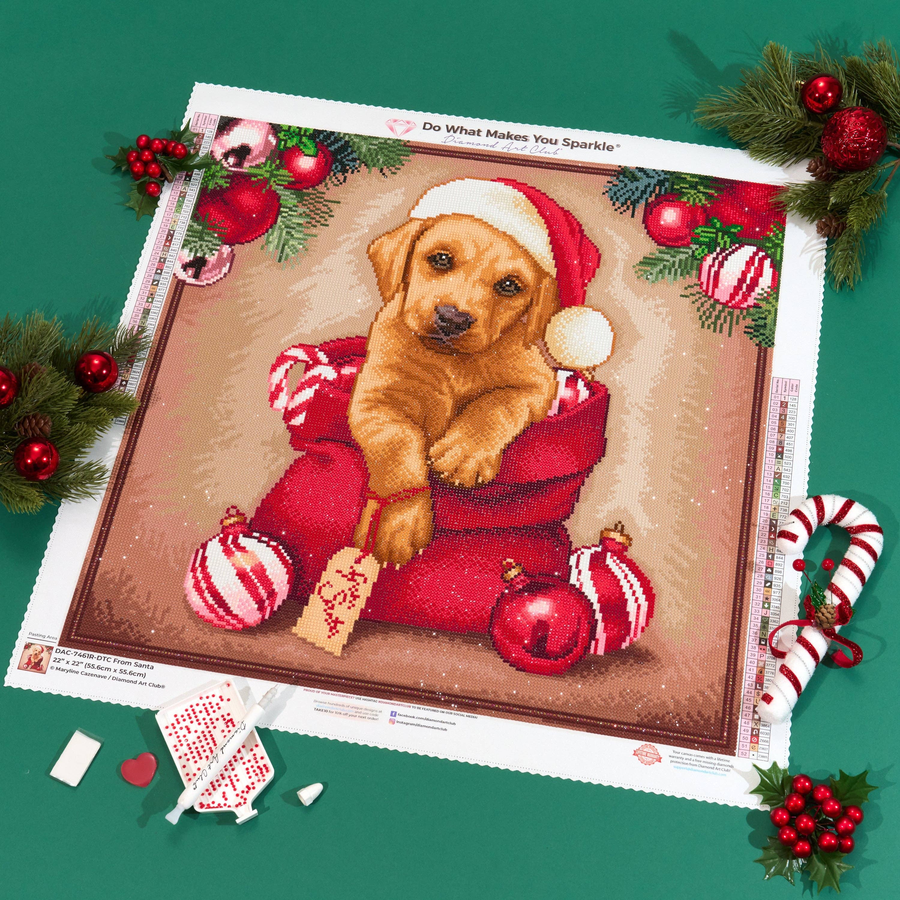 Diamond Art Club – From Santa Christmas Puppy Diamond Painting (Round Drill, 22" x 22")