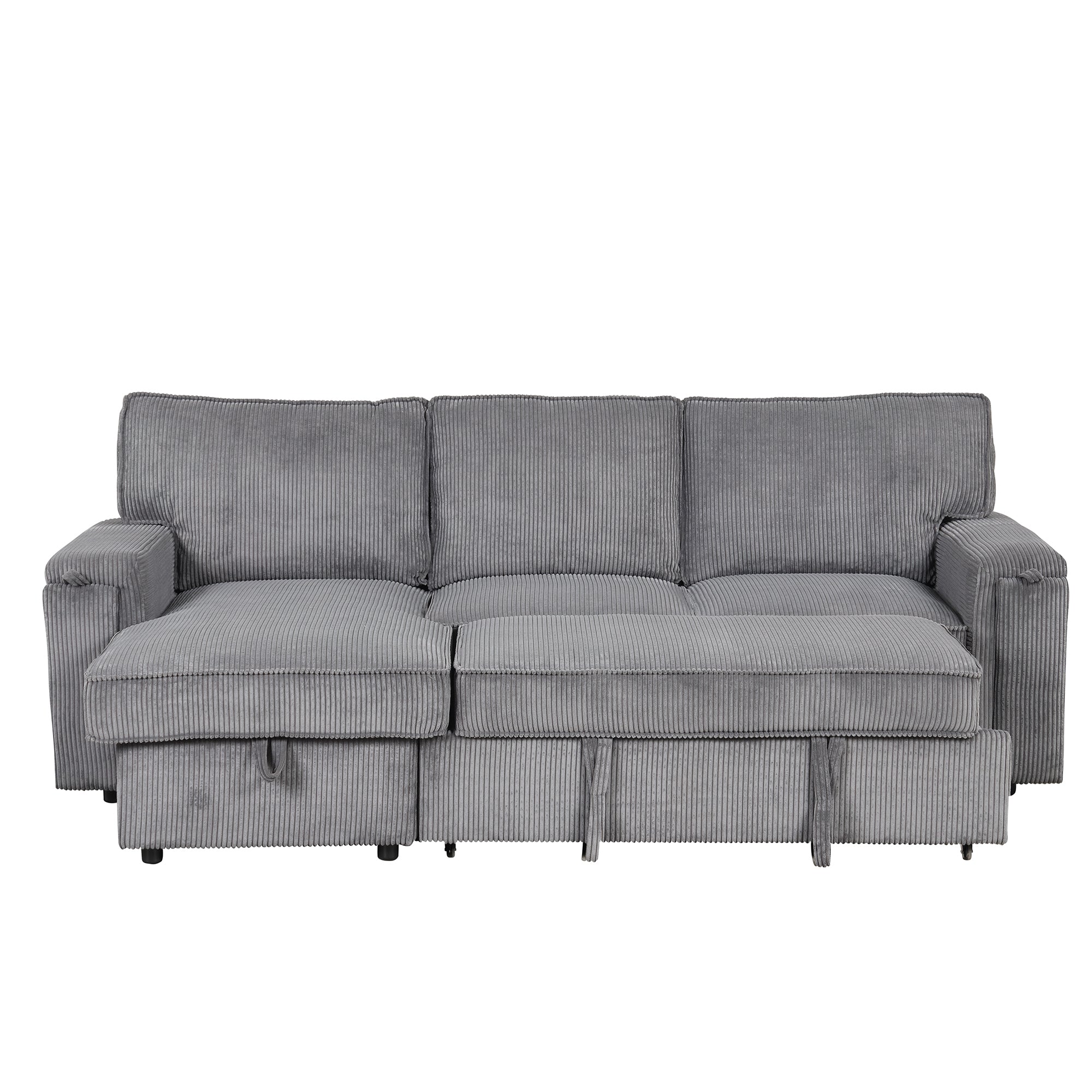 U_STYLE Upholstery Sleeper Sectional Sofa with Storage Bags and 2 cup holders  on Arms